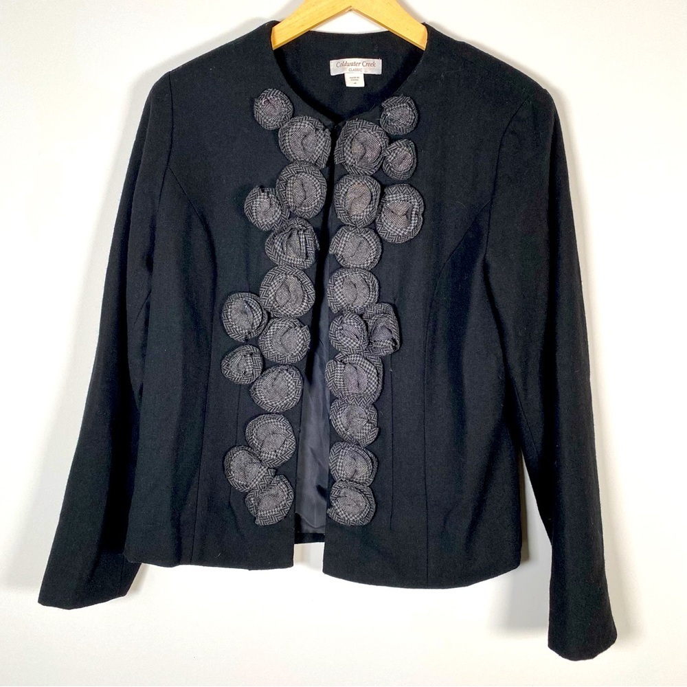 Coldwater Creek Classic Wool Blend 3D Fabric Embellished Blazer Jacket Size 4
